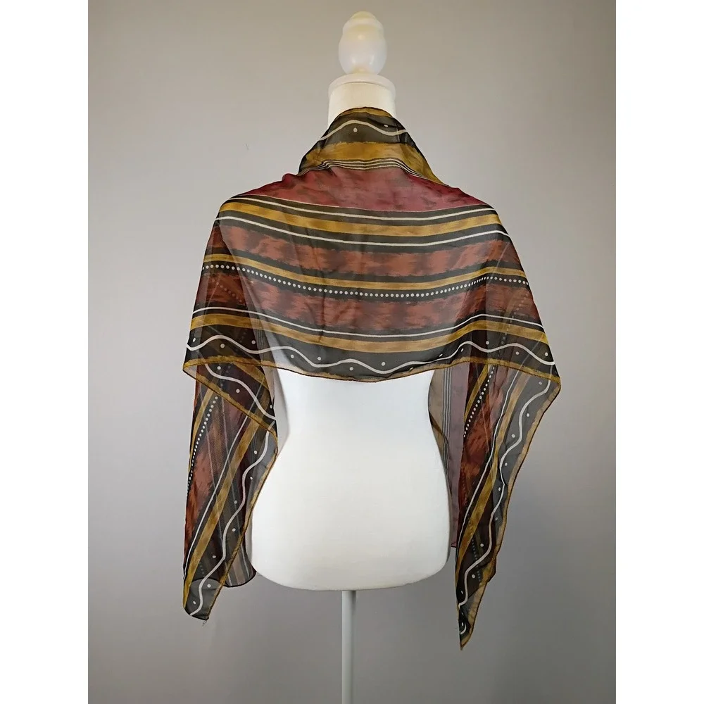 Boho Artistic Unbranded Womens OS Burgundy Brown Sheer Striped Rectangle Scarf